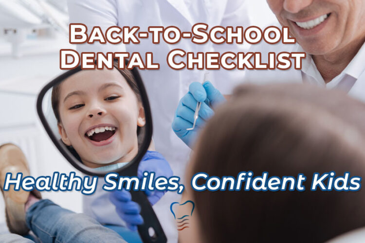 Child smiling during a dental check-up before the new school year