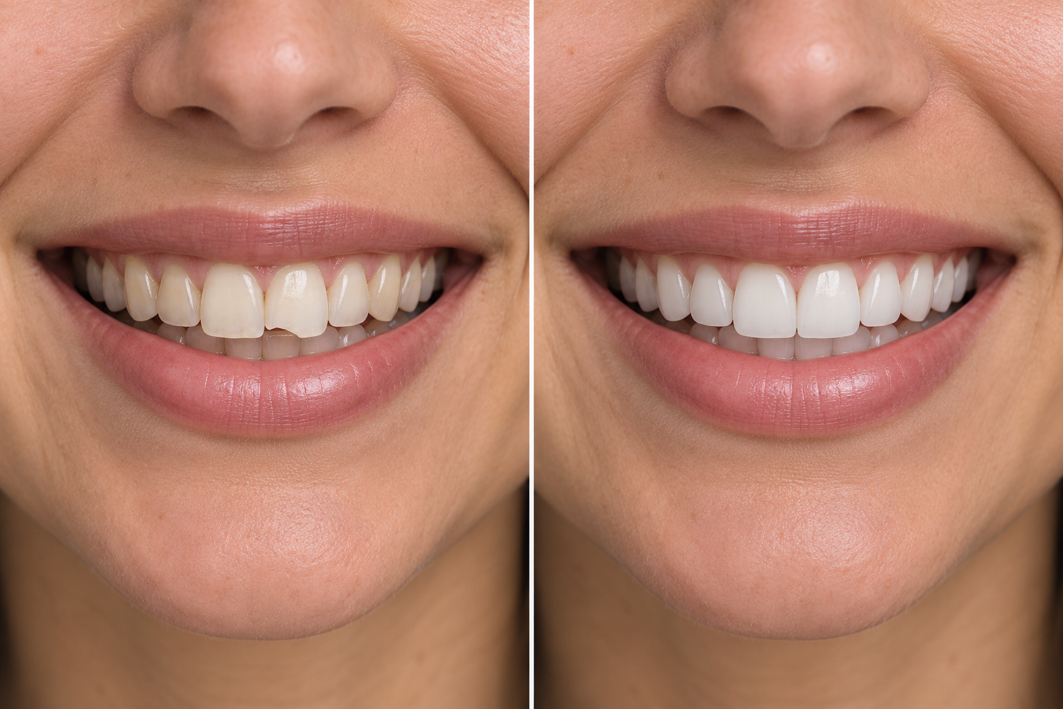 Before and after view of a smile improved with cosmetic dentistry at Westlake Dental Associates